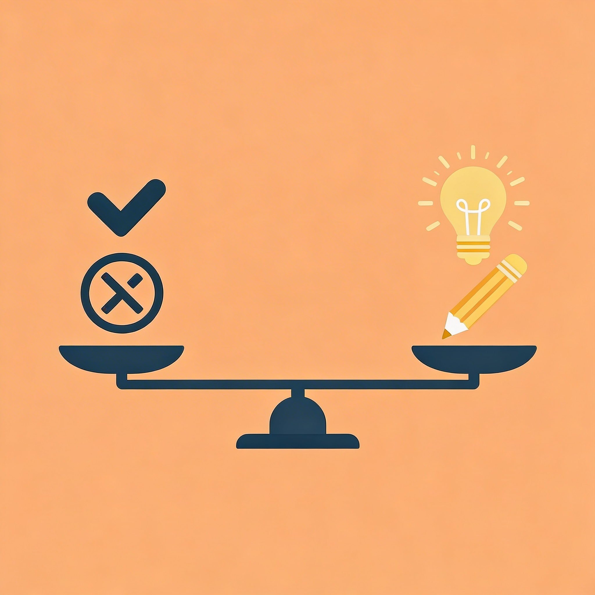 Balance scale comparing code correctness on one side versus creative flow on the other